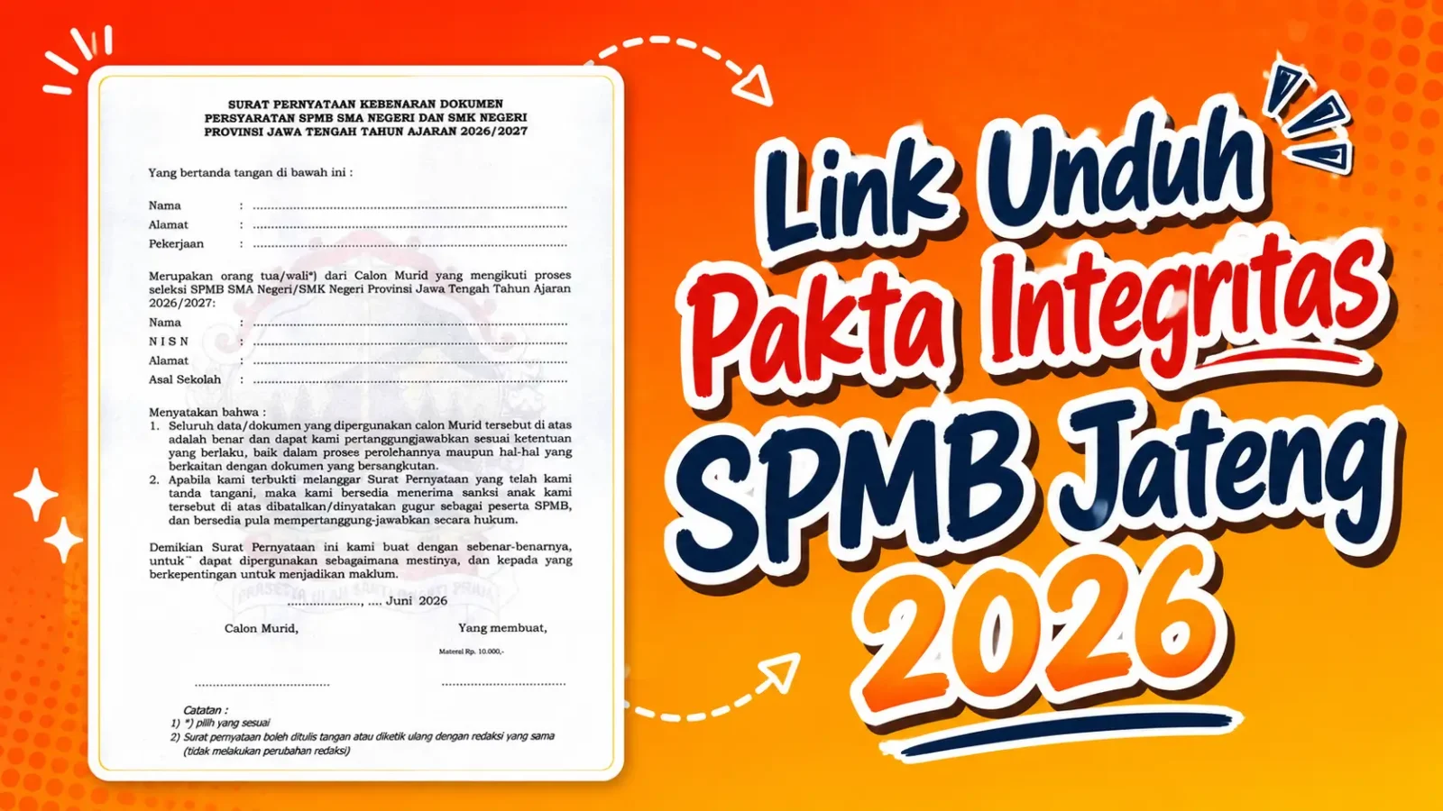 Link Unduh Pakta Integritas Surat Pernyataan Kebenaran Dokumen SPMB Jateng 2026
